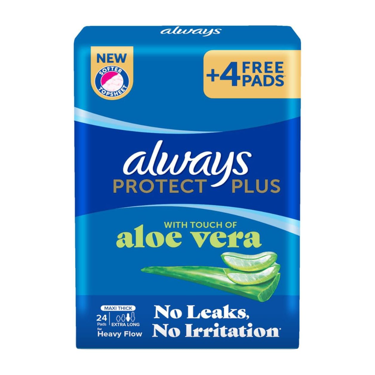 Always Protect Plus Aloe Vera Maxi Thick Extra Long Pads - 24 Pads - Bloom Pharmacy