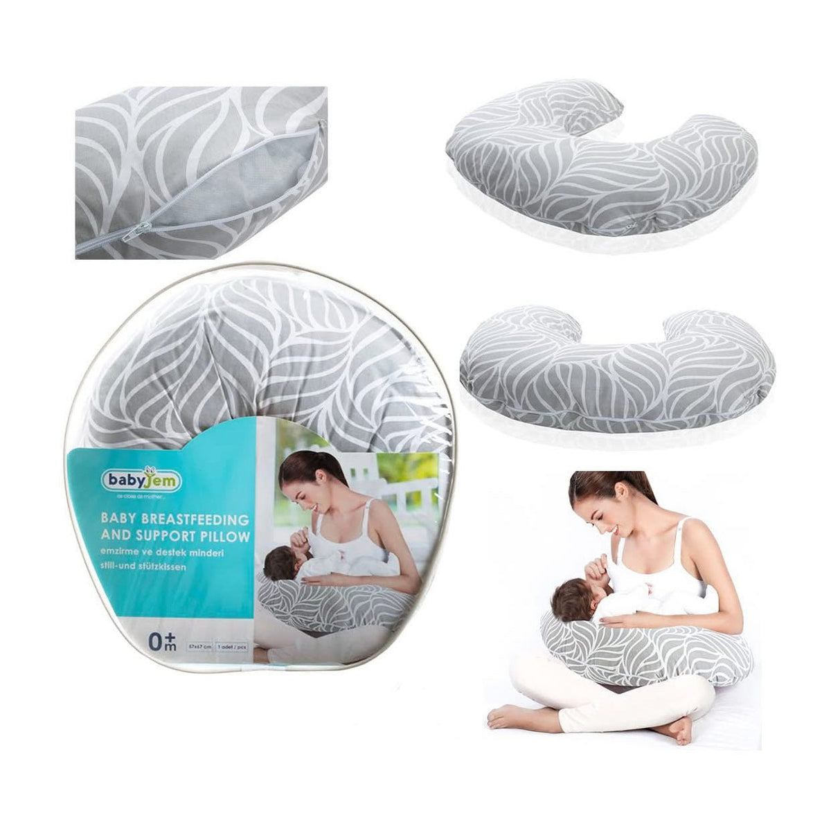 BabyJem Nursing & Baby Support Pillow - Grey Floral - Bloom Pharmacy