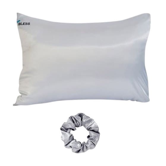 Bless Antistatic Satin Pillowcase + Bonus Scrunchie - Silver - Bloom Pharmacy