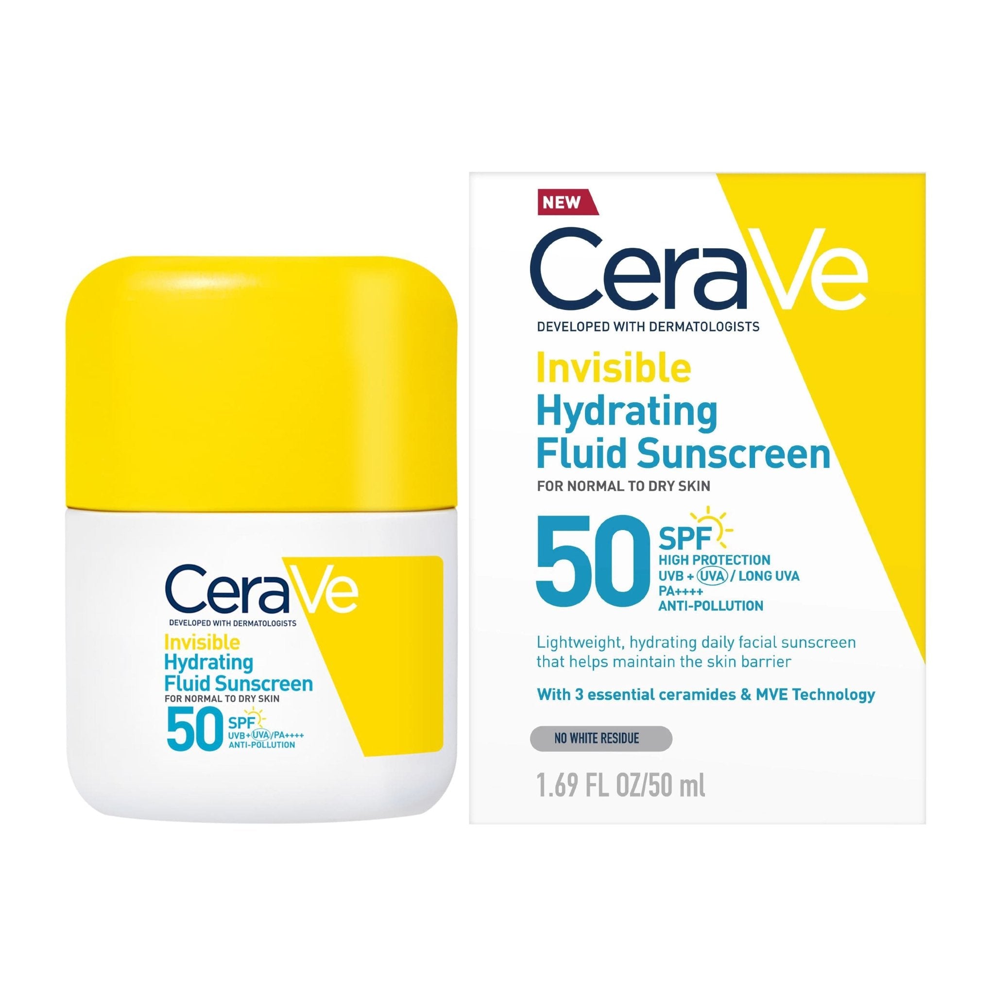 Cerave Invisible Hydrating Fluid SPF 50+ Sunscreen For Normal to Dry Skin - 50ml - Bloom Pharmacy