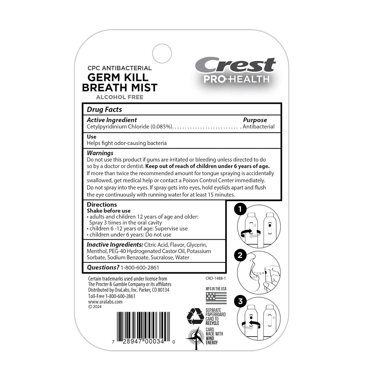 Crest Clean Mint Flover Breath Mist 7ml - 3 Count - Bloom Pharmacy