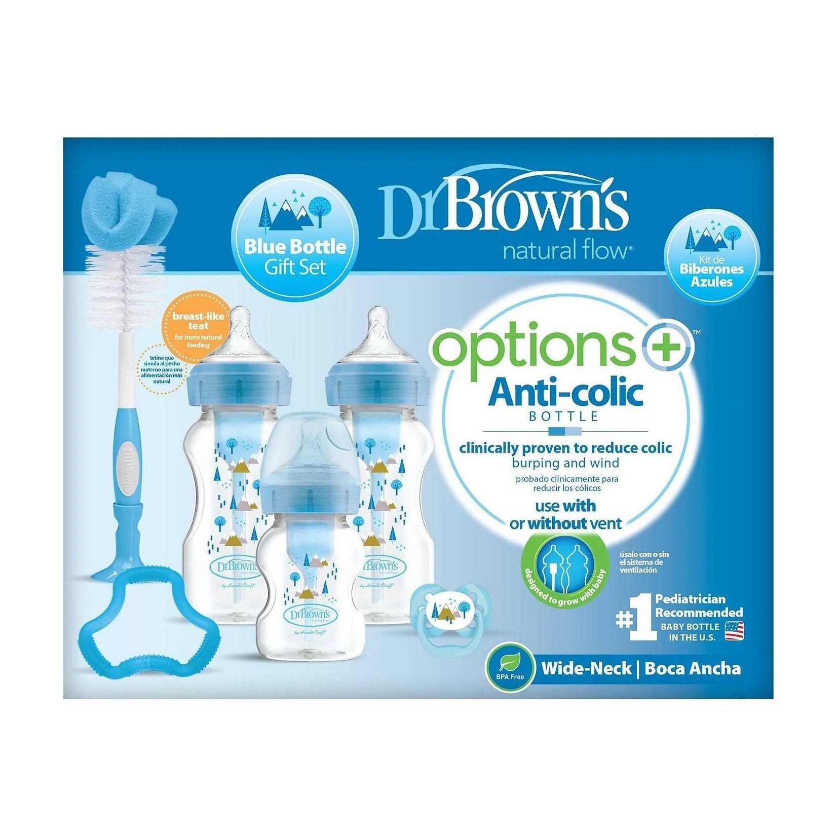 Dr Brown’s Wide Neck Options+ Anti-Colic Bottle Blue Gift Set - Bloom Pharmacy