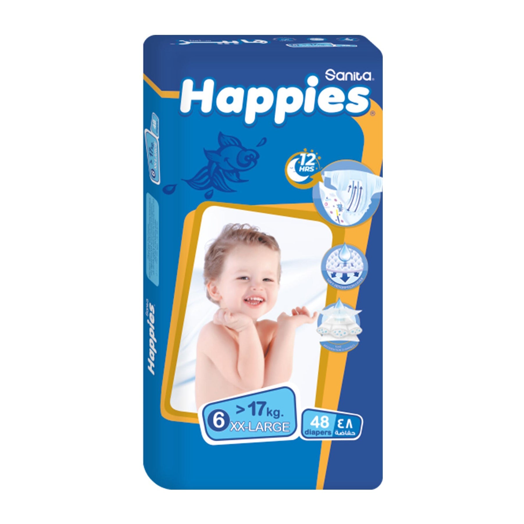 Happies Xx Large > 17kg Size 6 Baby Diapers - 48 Diapers - Bloom Pharmacy
