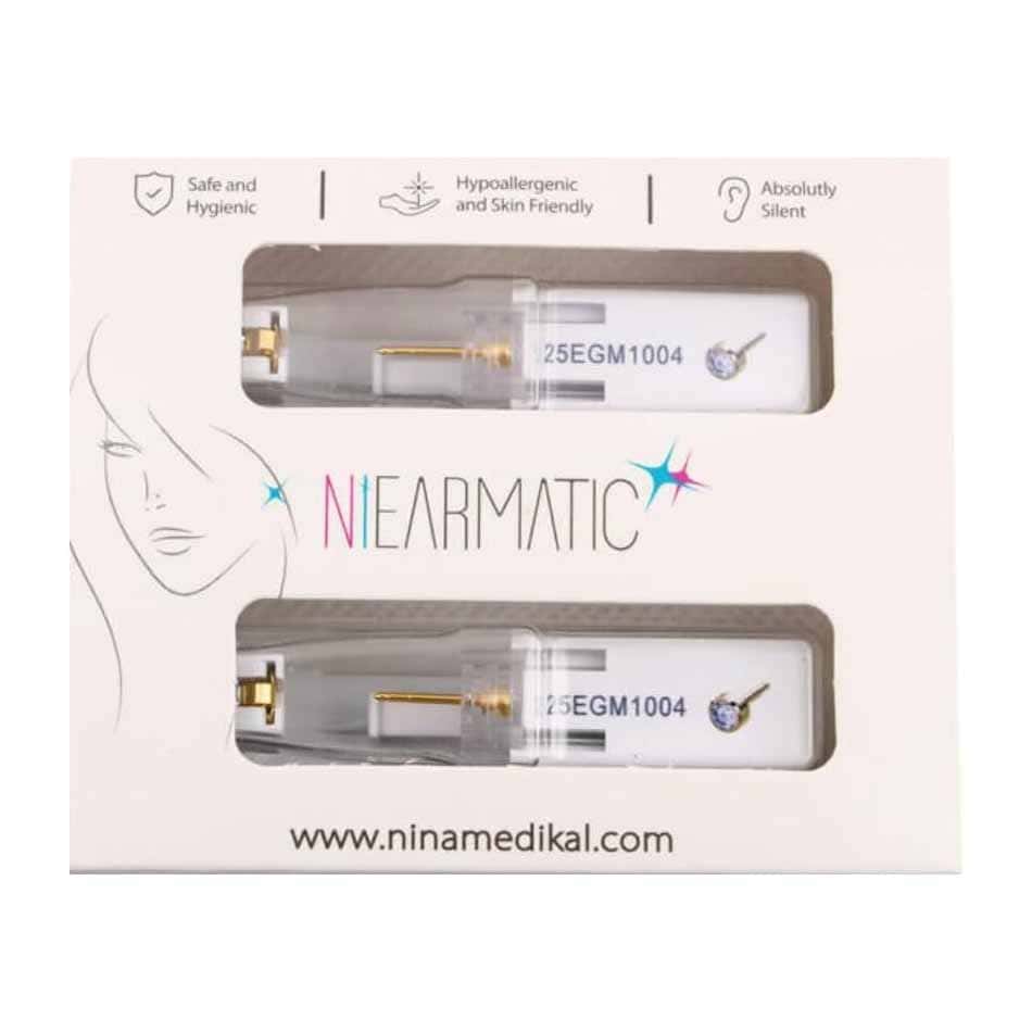 Nina Ear Piercing Gun with Earring Gold Crystal Mini Birthstone - 1 Pair - Bloom Pharmacy