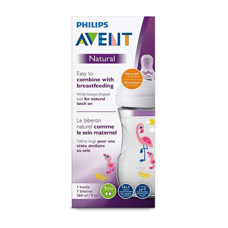 Avent Natural Baby Bottle 260ml 1m+ - Flamingo - Bloom Pharmacy