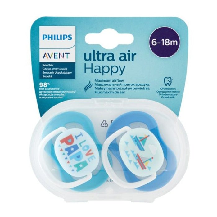 Avent Ultra Air Happy Pacifier 6-18m – Blue & Light Blue - Bloom Pharmacy