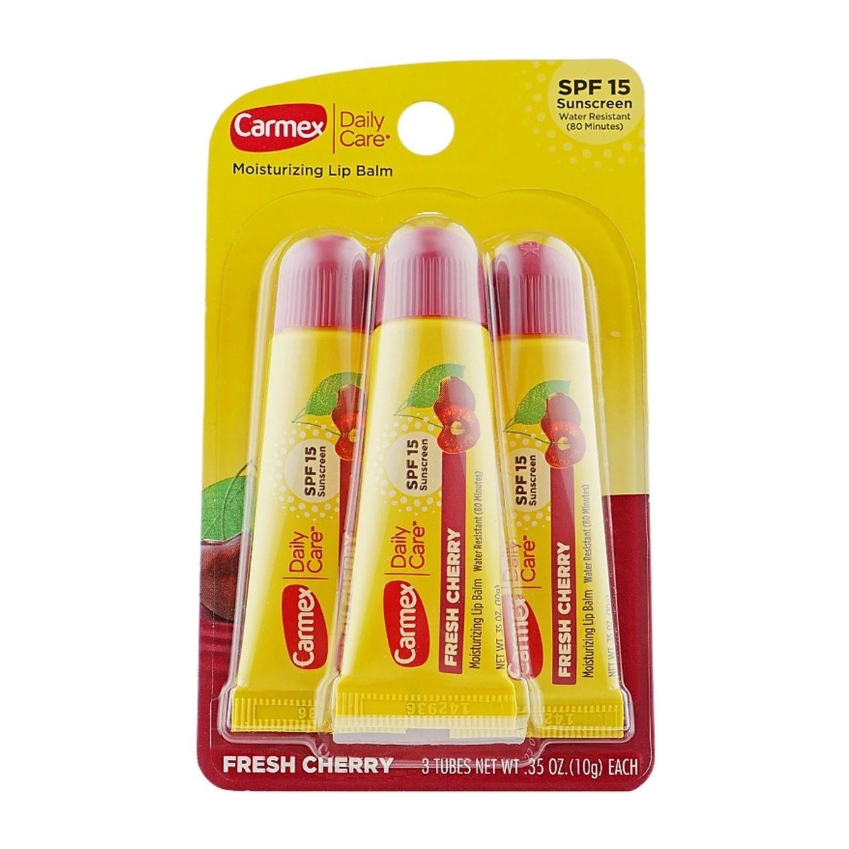 Carmex Cherry Moisturizing Lip Balm Tubes With SPF 15 3pcs 10gm
