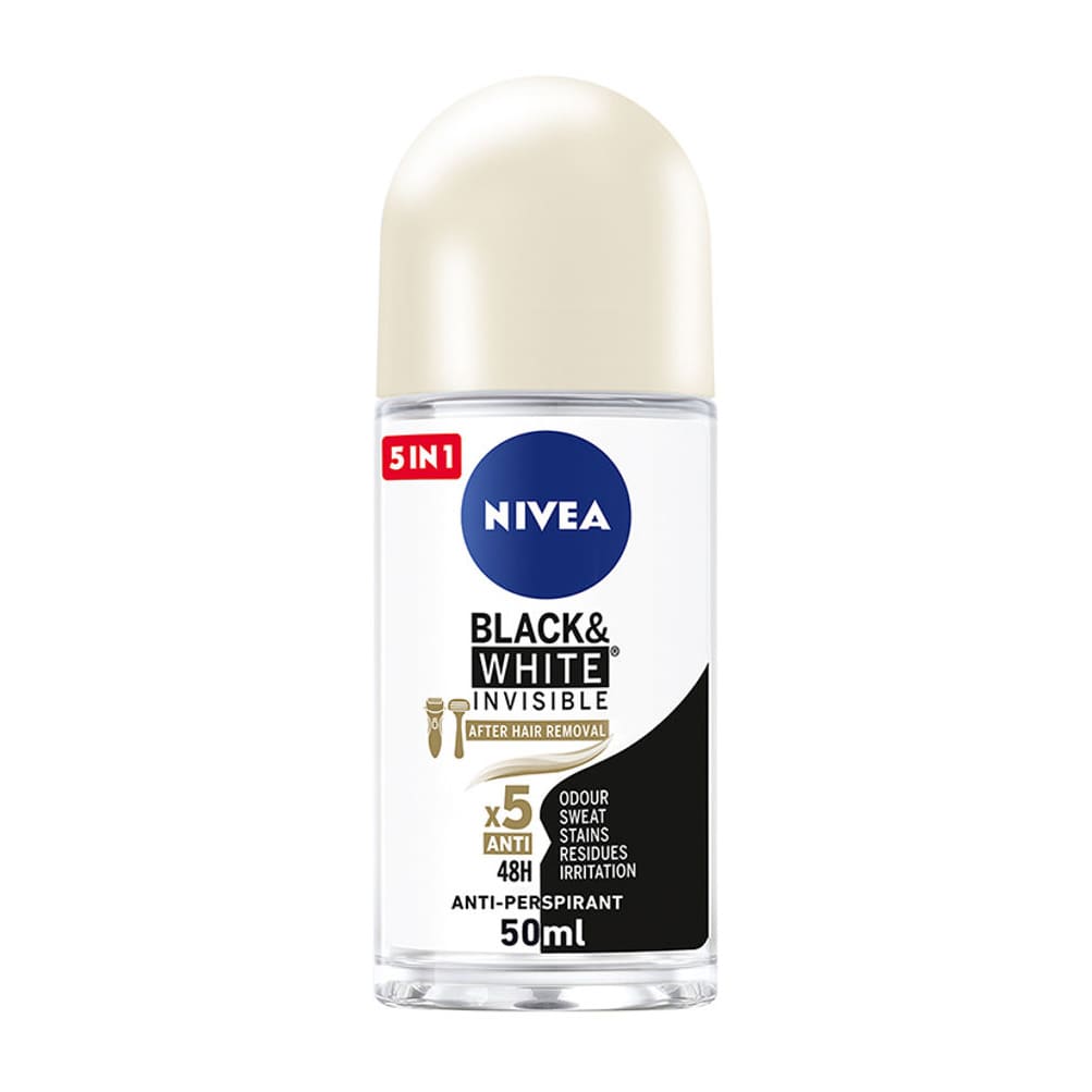 Nivea Black & White Invisible Silky Smooth Deodorant Roll-On - 50ml - Bloom Pharmacy