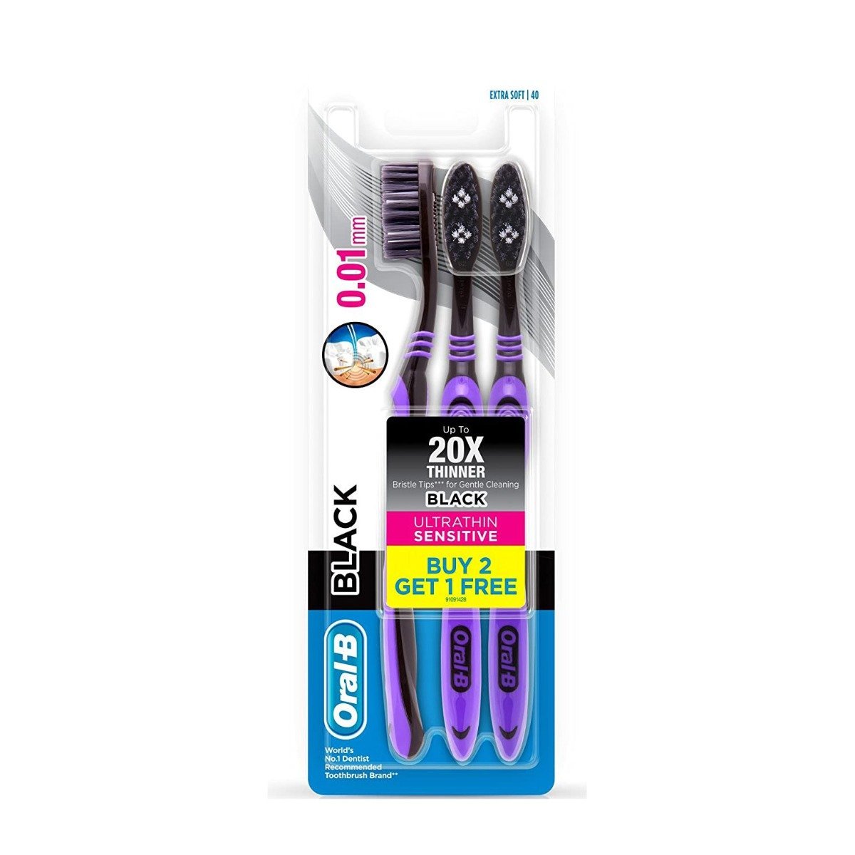 Oral-B 2+1 Ultrathin Sensitive Black Toothbrush - Extra Soft - Bloom Pharmacy