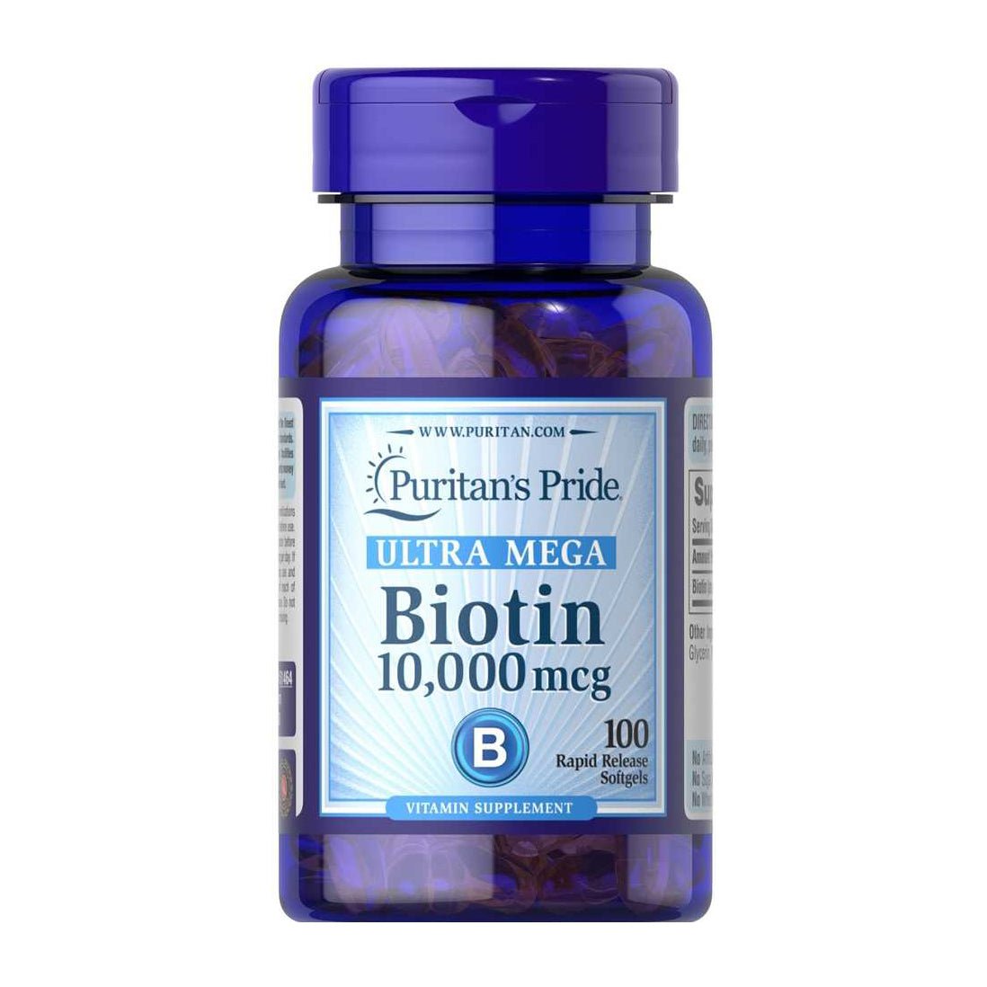 Puritan’s Pride Ultra Mega Biotin 10000mcg - 100 Softgels - Bloom Pharmacy
