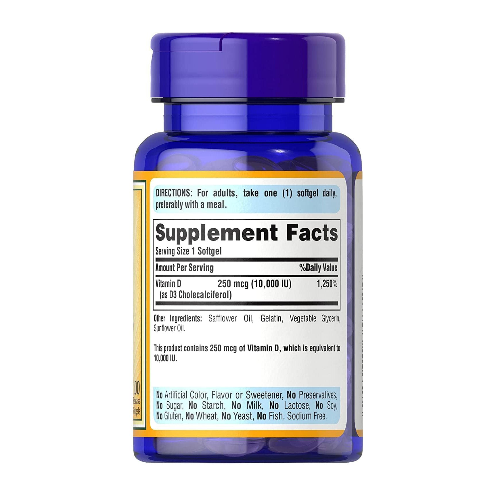 Puritan's Pride Vitamin D3 10,000IU - 100 Rapid Release Softgels