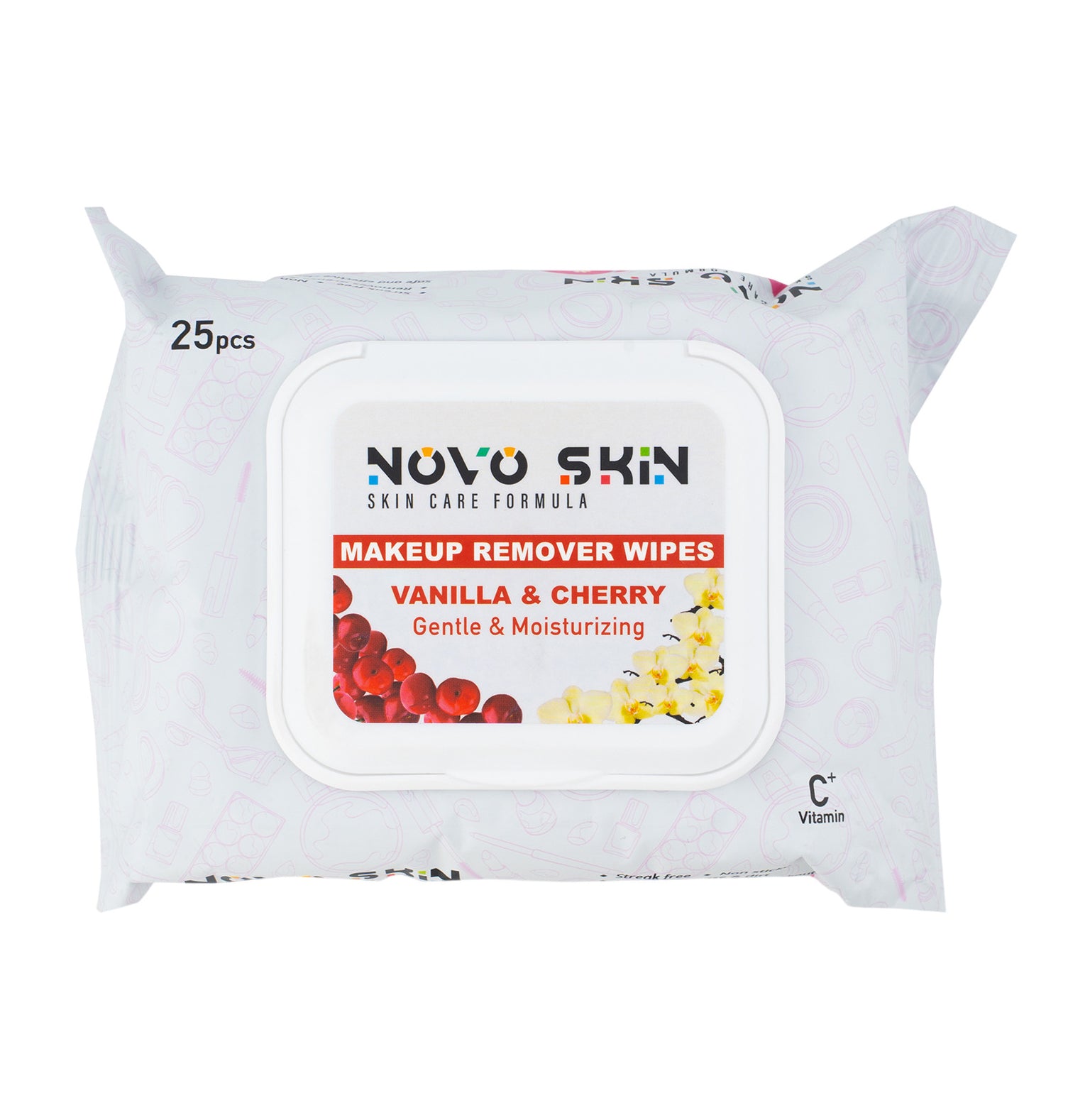 Novo Skin Vanilla & Cherry Makeup Remover Wipes - 25 Wipes