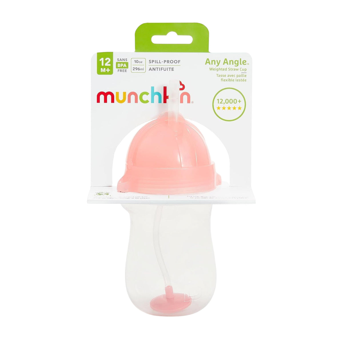 Munchkin Any Angle Click Lock Weighted Pink Straw Cup (12m+) - 296ml