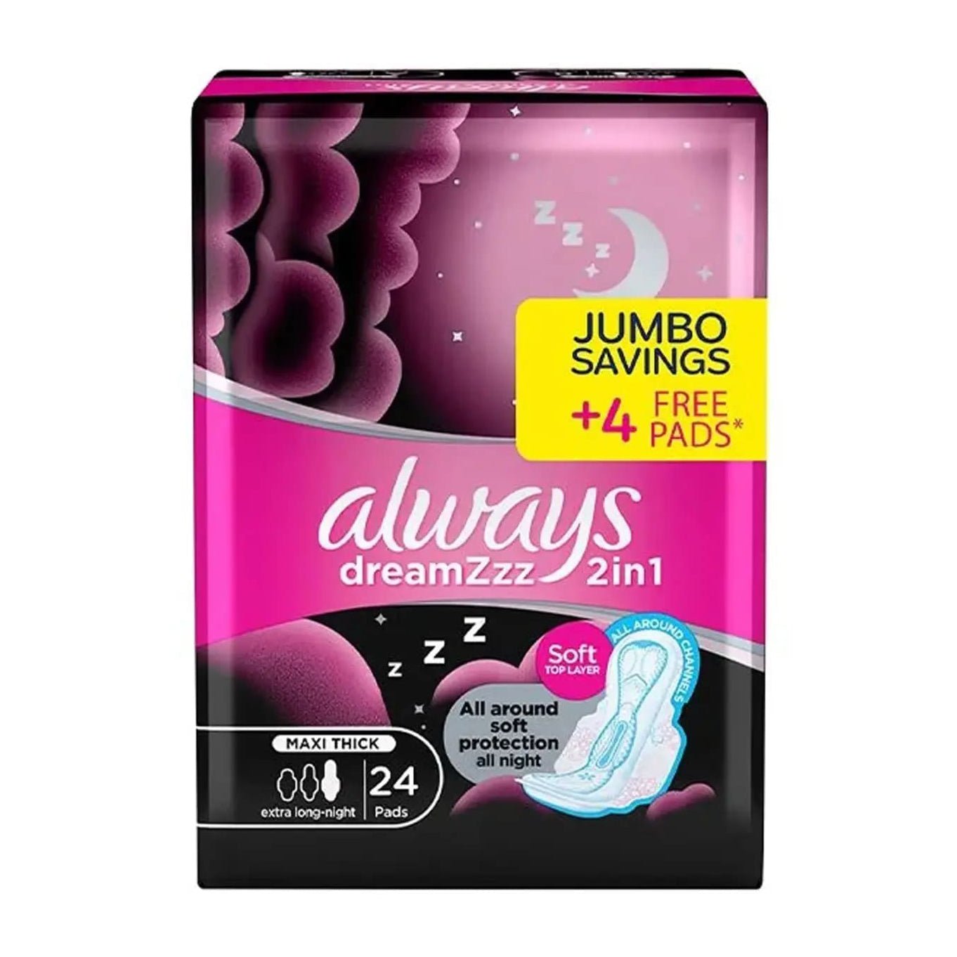 Always Dreamzzz 2 IN 1 Maxi Thick Extra Long Night Pads - 24 Pads - Bloom Pharmacy