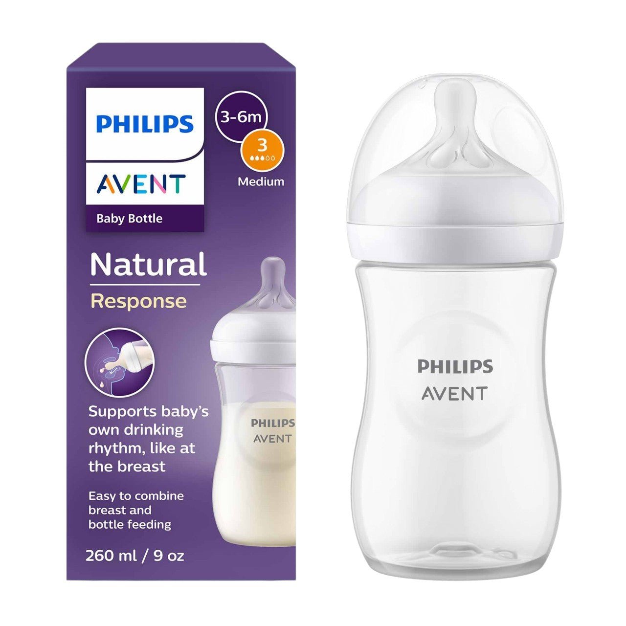 Avent Natural Response Baby Bottle (3 - 6m) - 260ml - Bloom Pharmacy