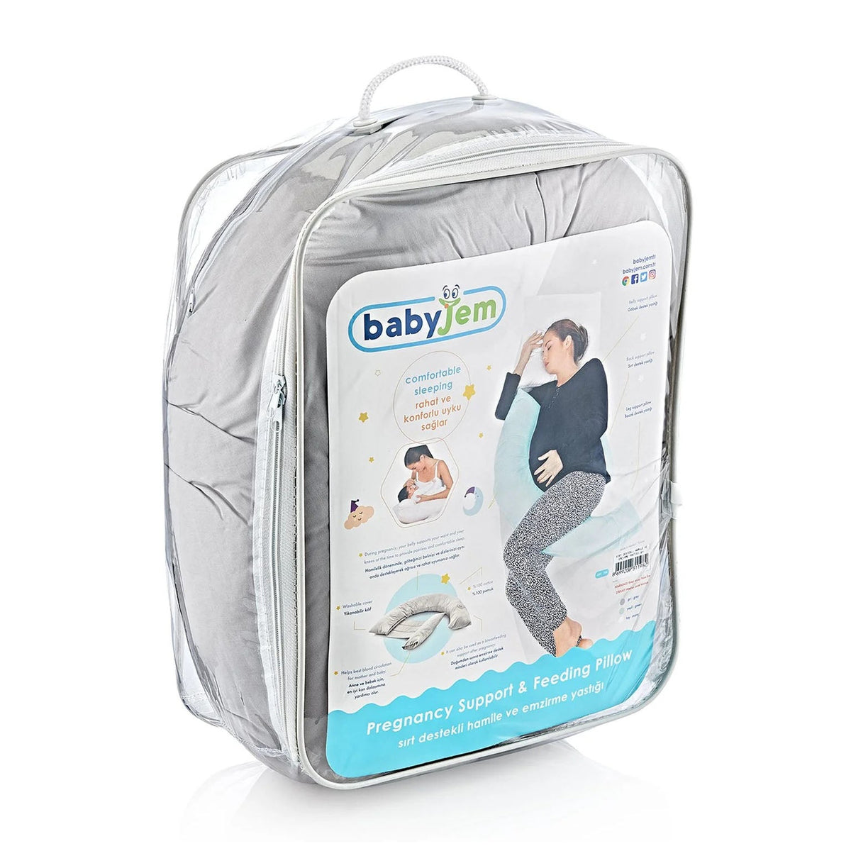 BabyJem Pregnancy Back Support & Feeding Pillow - Grey - Bloom Pharmacy