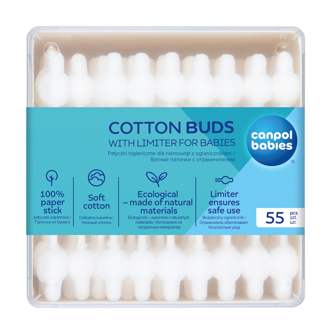 Canpol Babies Soft Cotton Buds With Limiter For Babies - 55 pcs - Bloom Pharmacy