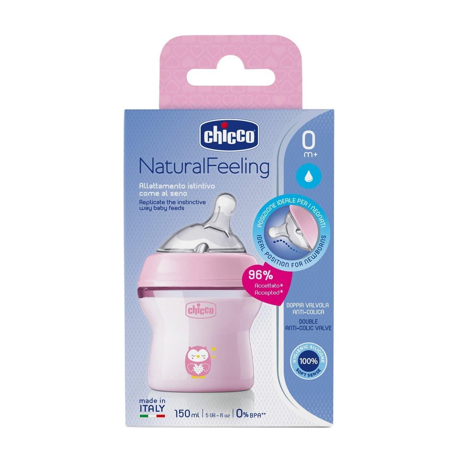 Chicco Natural Feeling 0m+ Slow Flow Bottle - 150ml - Bloom Pharmacy