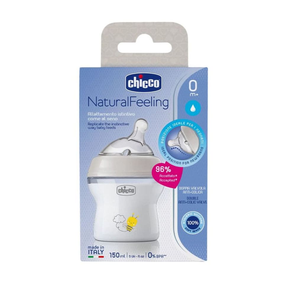 Chicco Natural Feeling 0m+ Slow Flow Bottle - 150ml - Bloom Pharmacy