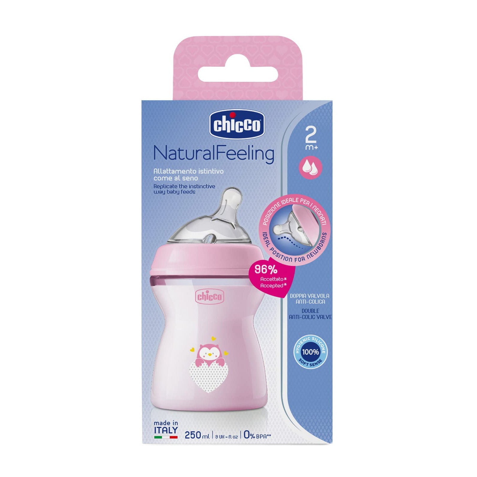 Chicco Natural Feeling 2m+ Slow Flow Bottle - 250ml - Bloom Pharmacy