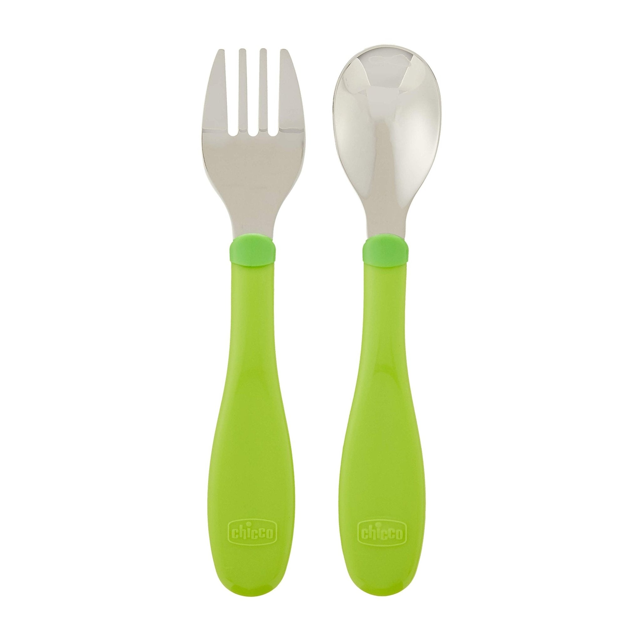Chicco Stainless Steel Cutlery 18+m - Green - Bloom Pharmacy