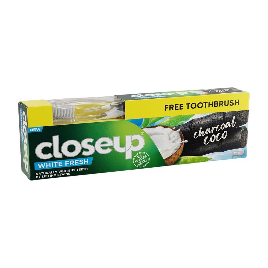 Close Up White Fresh Charcoal Coco Toothpaste 75ml + Free Tooth Brush - Bloom Pharmacy
