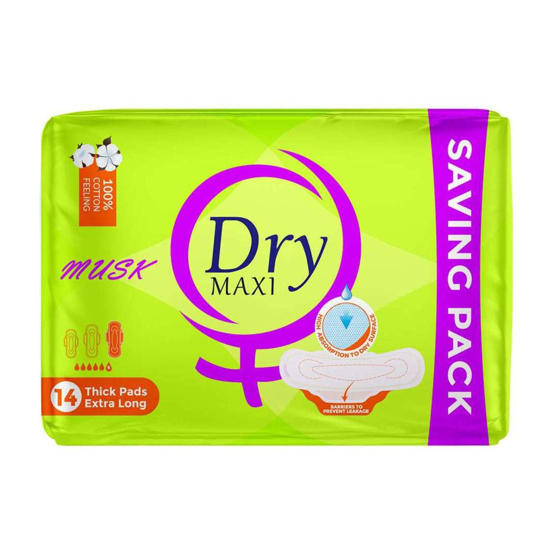 Dry Maxi Musk Extra Long Thick Pads – 14pcs - Bloom Pharmacy