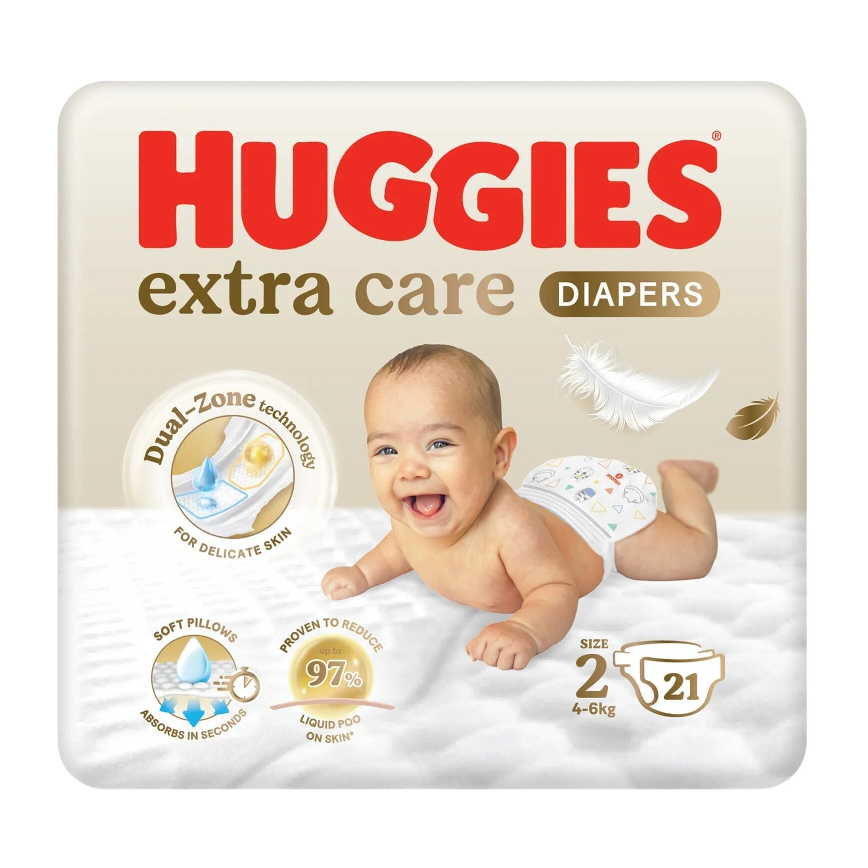 Huggies Extra Care Size 2 (4-6kg) Diapers - 21 Diapers - Bloom Pharmacy
