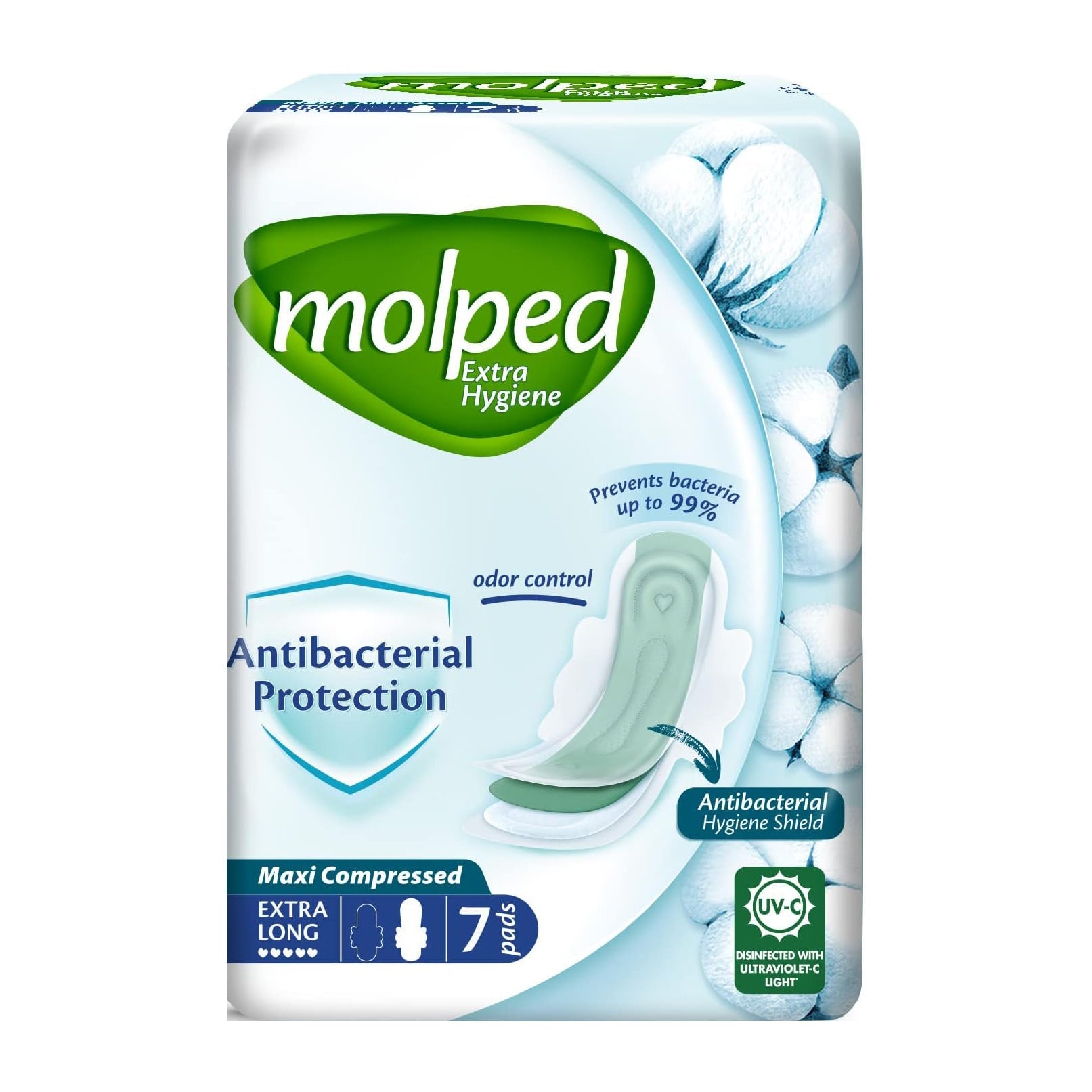 Molped Antibacterial Protection Maxi Compressed Extra Long Pads - 7 Pads - Bloom Pharmacy