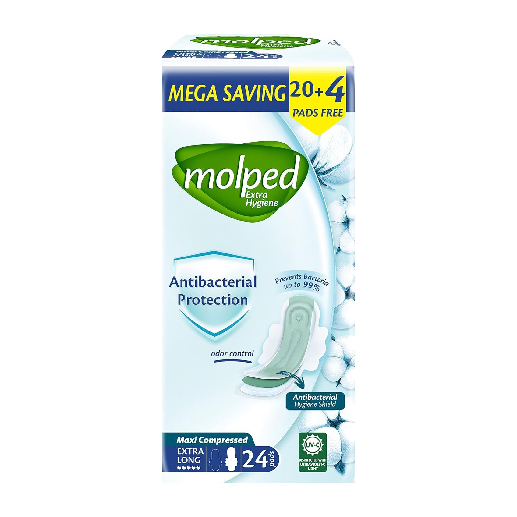 Molped Mega Saving Maxi Compressed Extra Long Pads - 24 Pads - Bloom Pharmacy