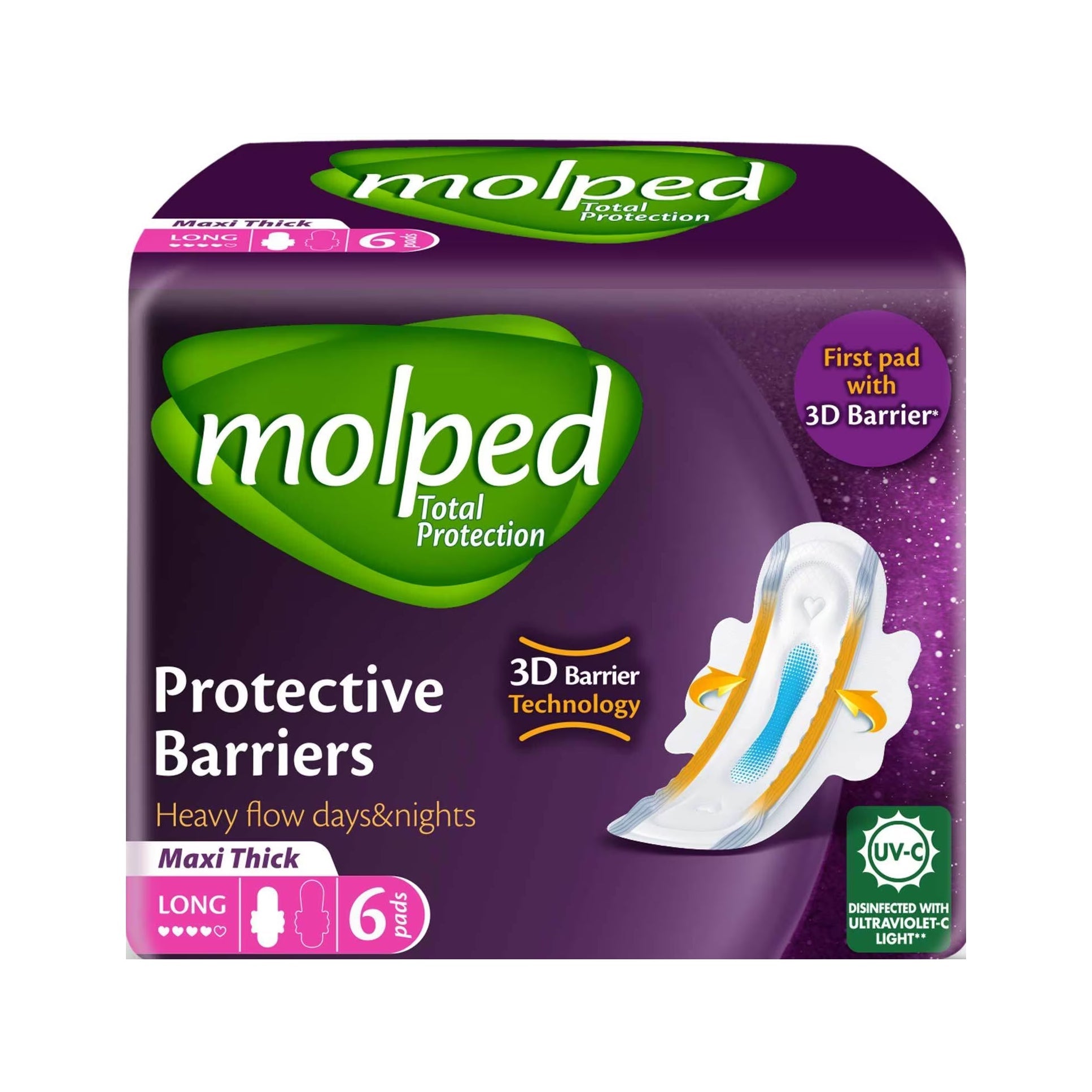 Molped Protective Barriers Maxi Thick Long Pads - 6 Pads - Bloom Pharmacy