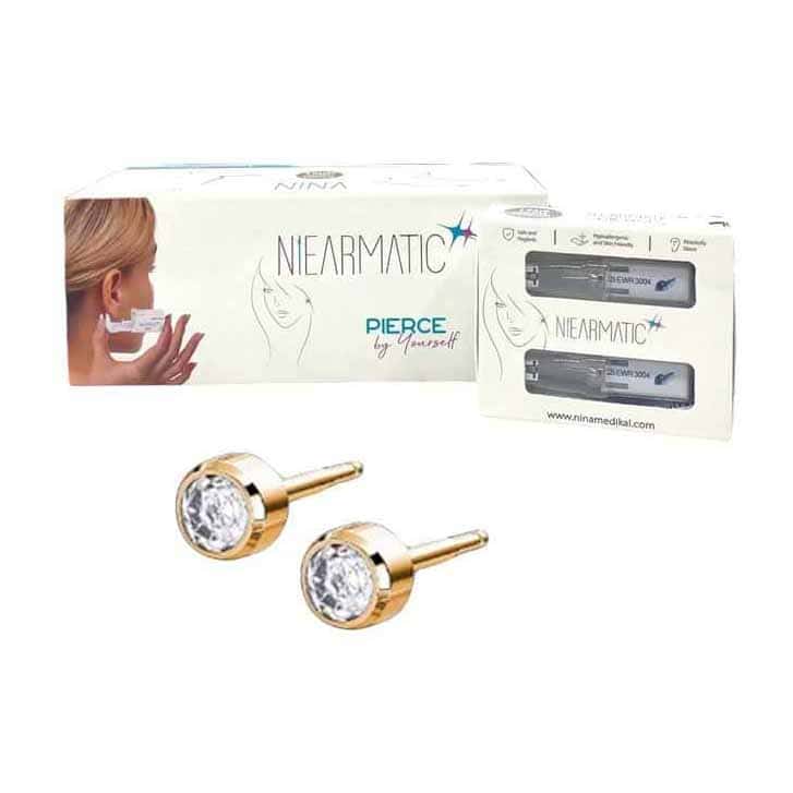 Nina Ear Piercing Gun with Earring Gold Crystal Mini Birthstone - 1 Pair - Bloom Pharmacy