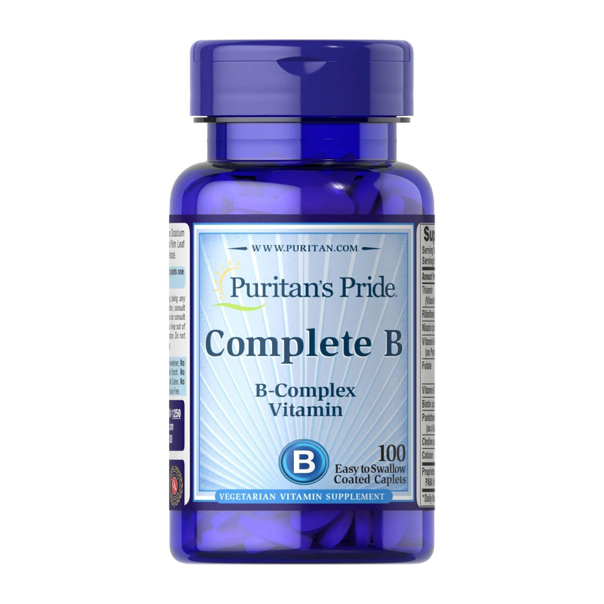 Puritan's Pride B Complete Vitamin Easy to Swallow Coated Caplets - 100 Capsule - Bloom Pharmacy