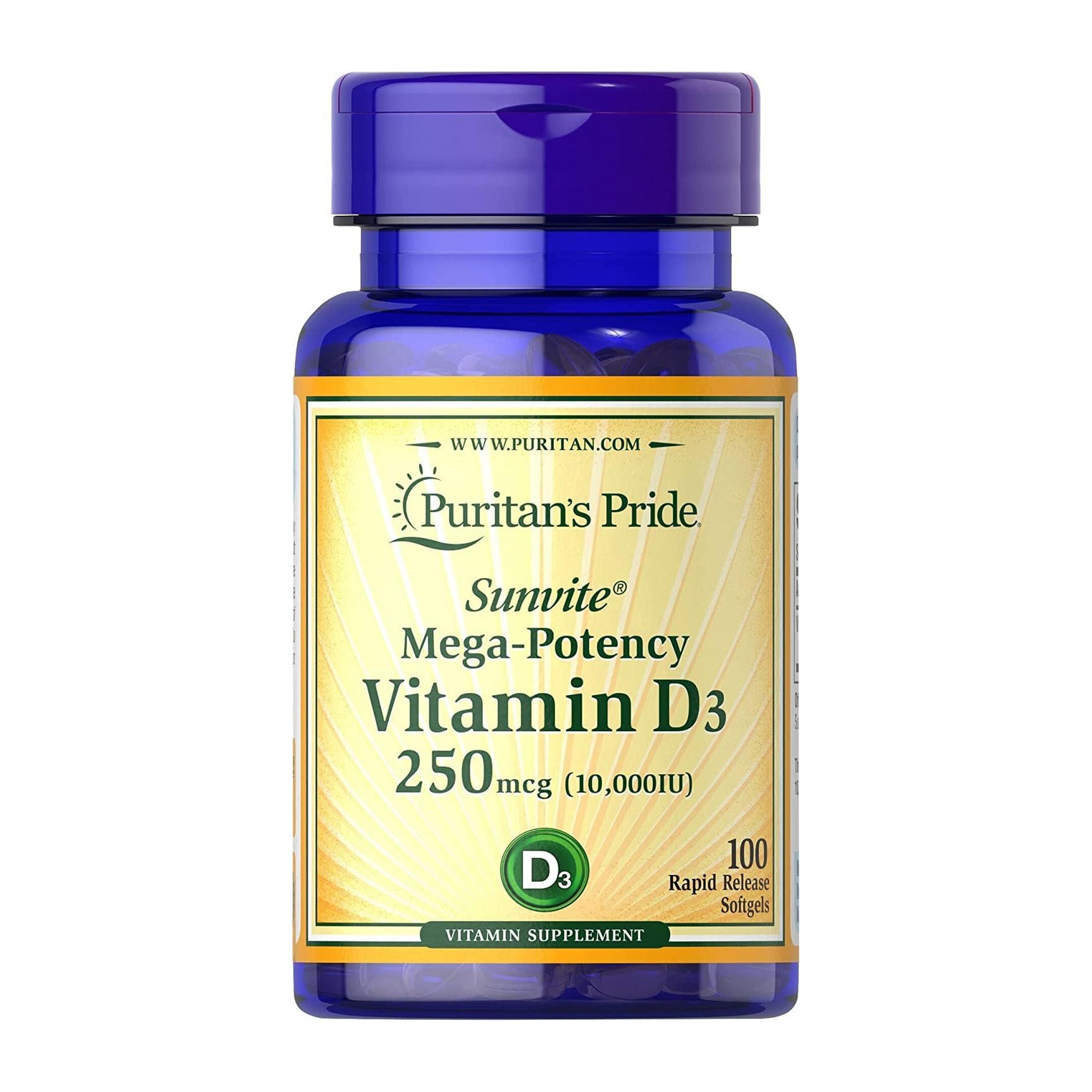 Puritan's Pride Vitamin D3 10,000IU - 100 Rapid Release Softgels - Bloom Pharmacy
