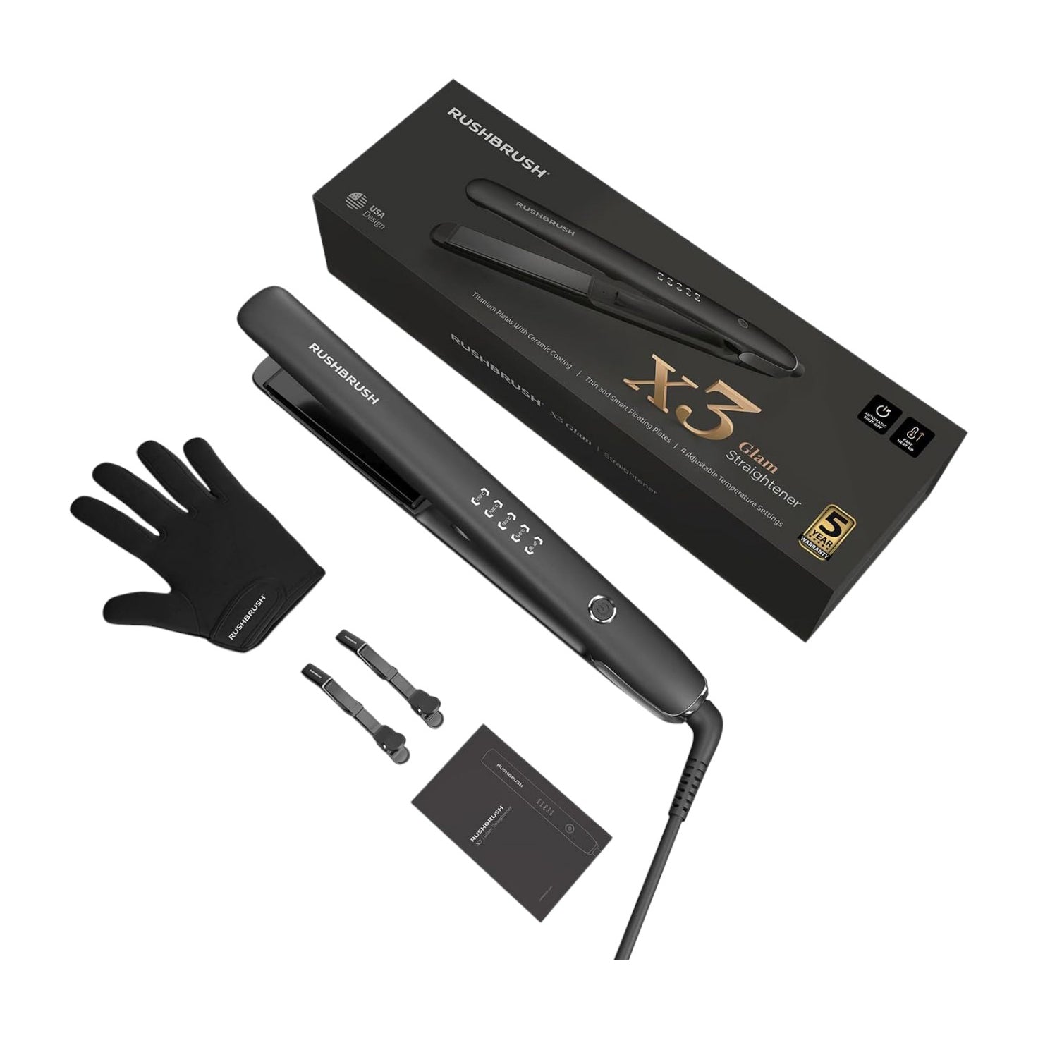Rush Brush X3 Glam Straightener - Black - Bloom Pharmacy