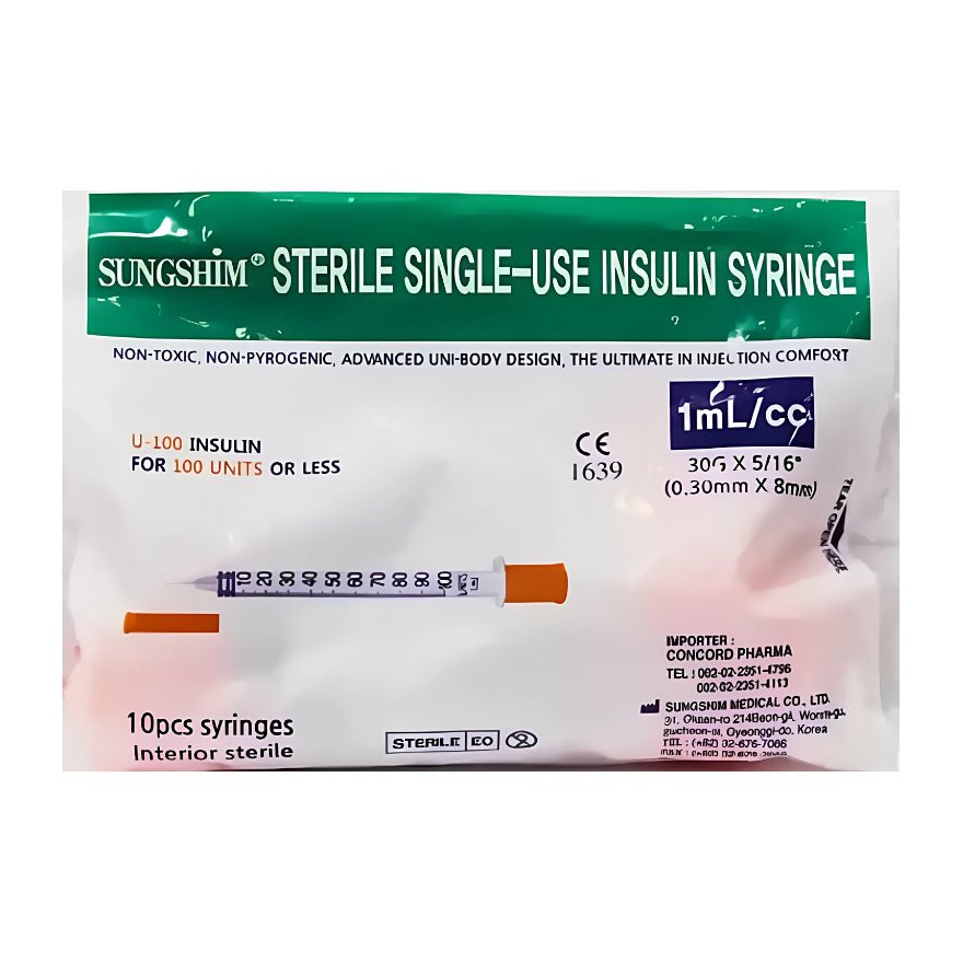 Sungshim 1ml 100u - 0.30mm X 8mm Insulin Syringe - 10 Pcs - Bloom Pharmacy