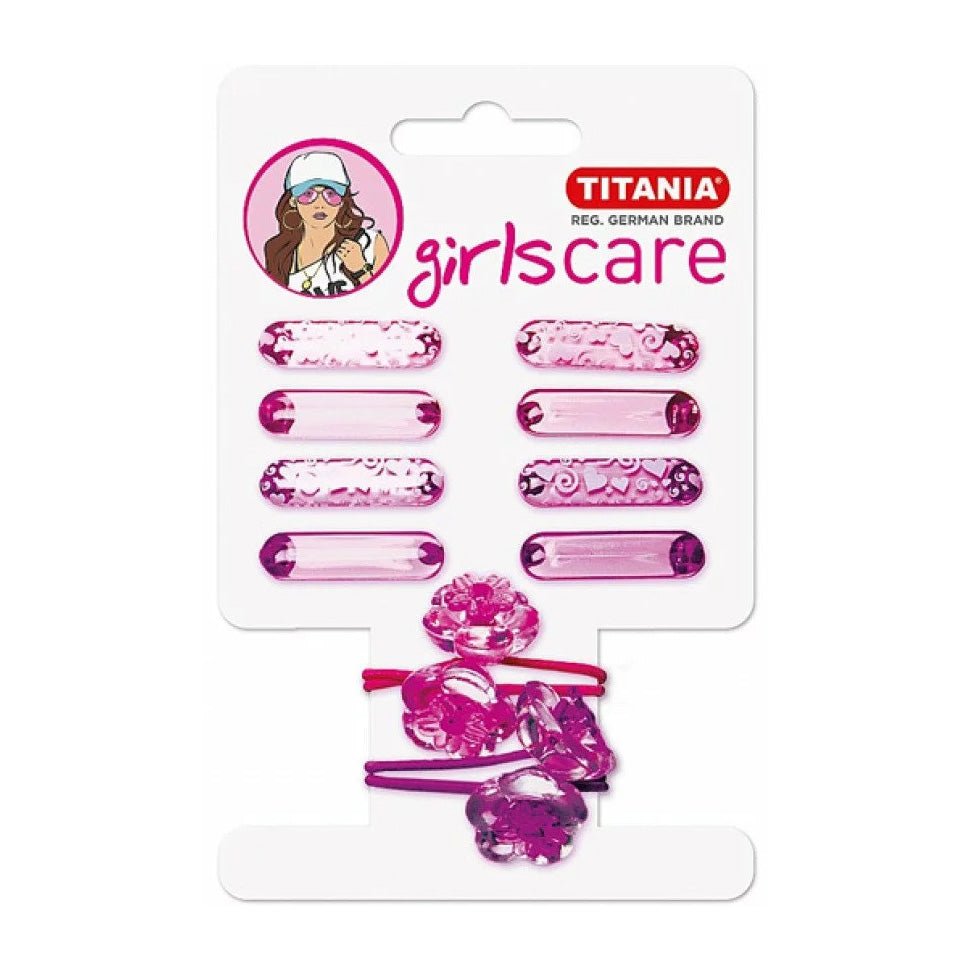 Titania Girls Care 8 hair clips and 2 flower Ribbons Hair Set 8007 – 10pcs - Bloom Pharmacy