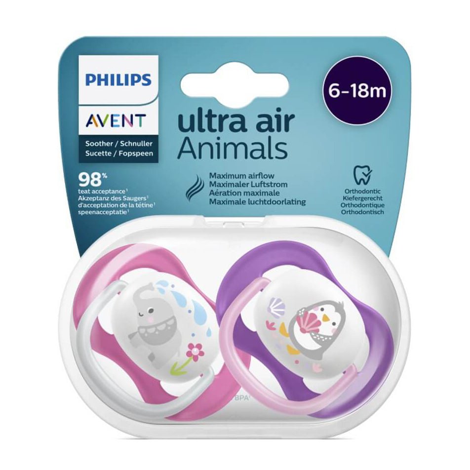 Avent Ultra Air Animals Pacifier 6-18m – pink & Purple - Bloom Pharmacy