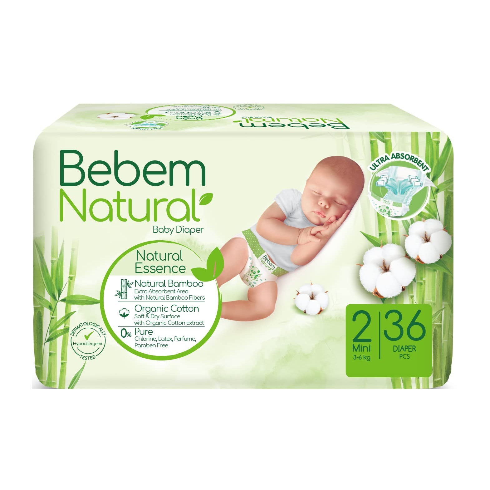 Bebem Natural Baby Diaper Size 2 Mini (3-6kg) - 36 Diaper - Bloom Pharmacy
