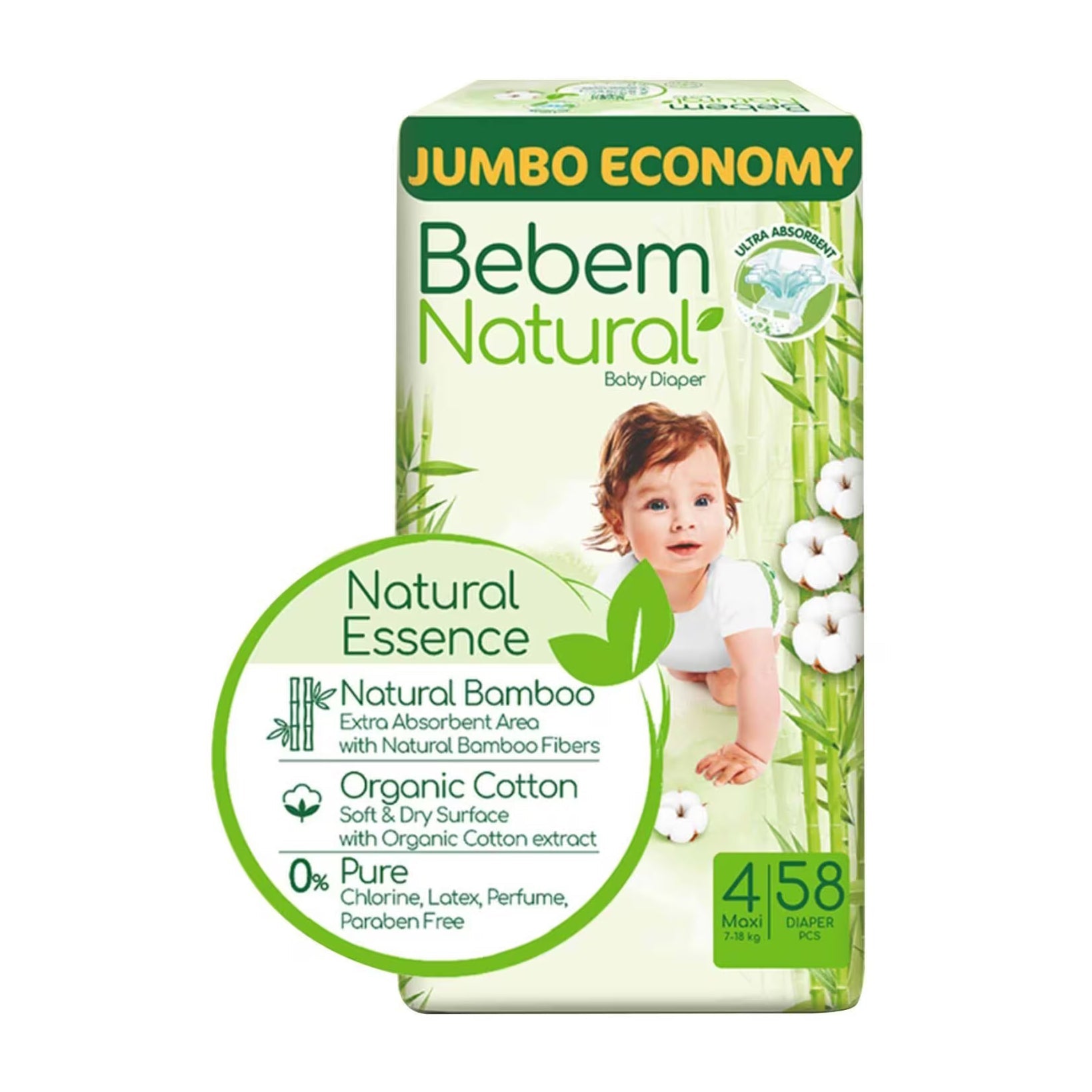 Bebem Natural Baby Diaper Size 4 Maxi (7-18kg) - 58 Diaper - Bloom Pharmacy