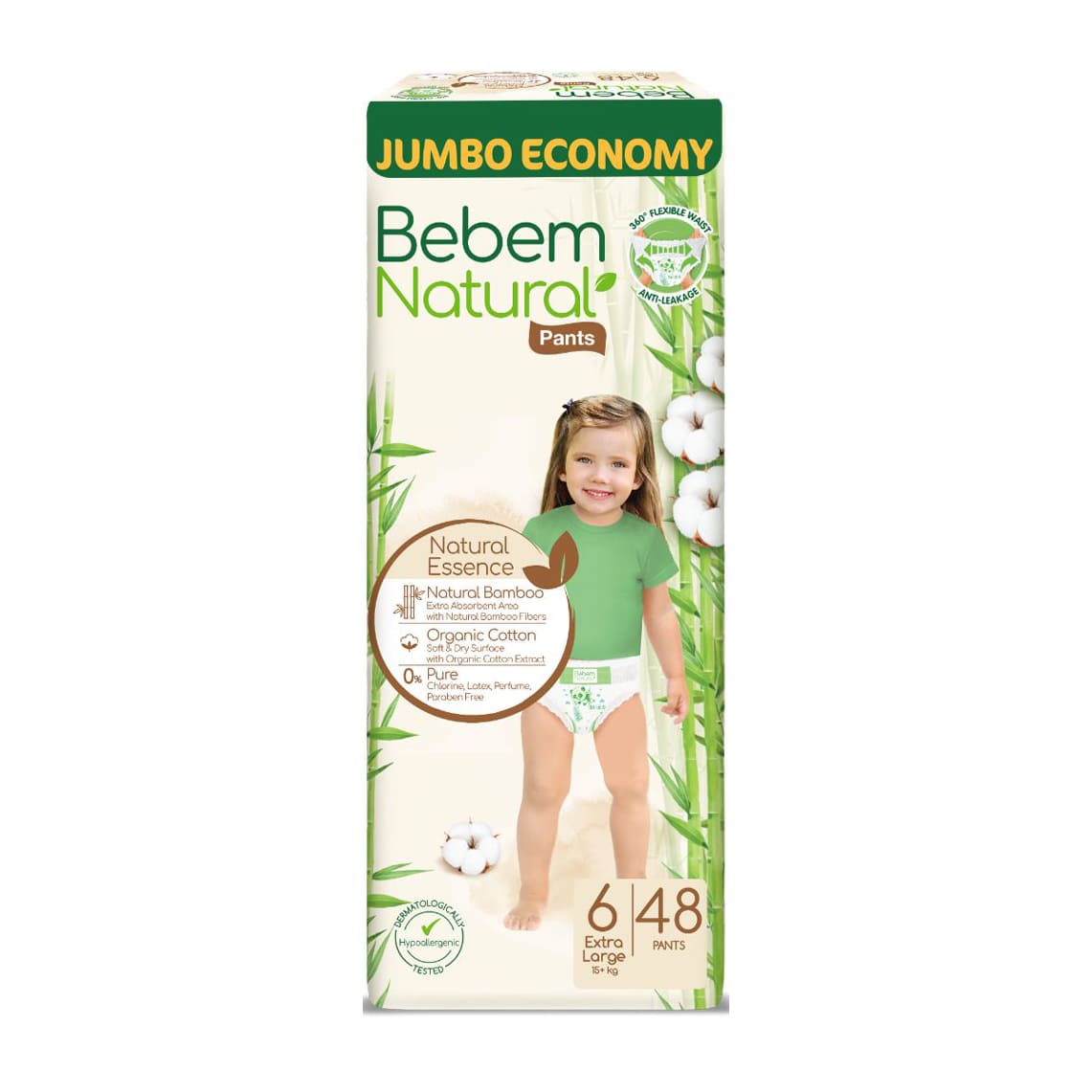 Bebem Natural Pants Size 6 Extra Large (15+ kg) - 48 Pants - Bloom Pharmacy