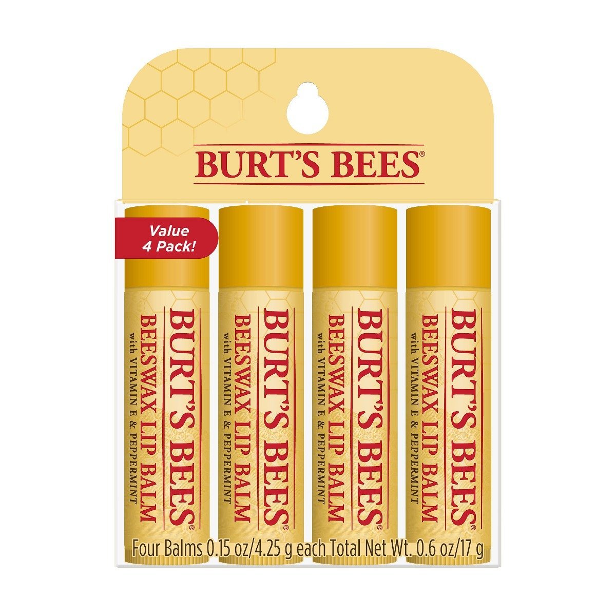 Burt's Bees Beeswax Original With Vitamin E & Peppermint Lip Balm - 4 Pack - Bloom Pharmacy