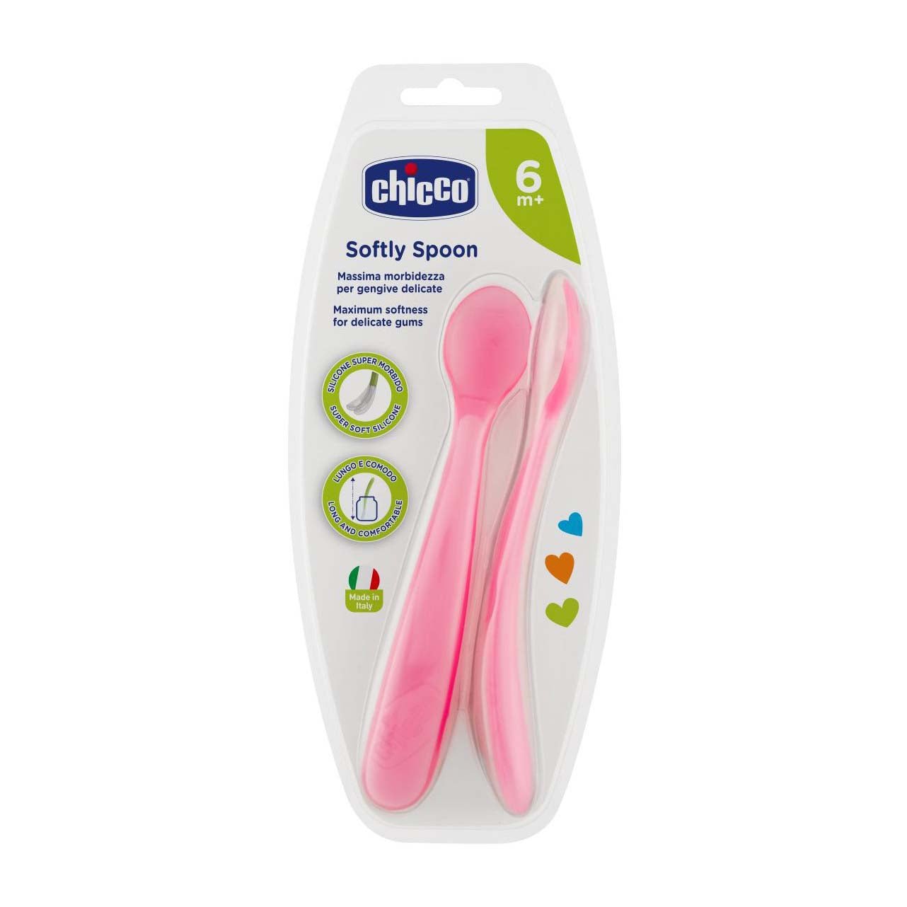 Chicco Soft Silicone Spoon 6m+ 2Pcs - Pink - Bloom Pharmacy