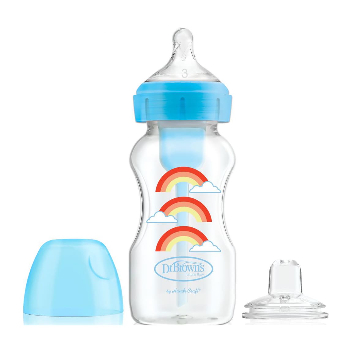 Dr. Brown's Options Plus Wide Neck Rainbow Patterned Feeding Bottle 6m+ - 270ml - Bloom Pharmacy