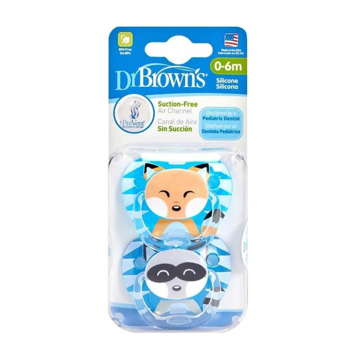 Dr Brown's Prevent Animal Soother 0-6m Pacifier - Blue - Bloom Pharmacy