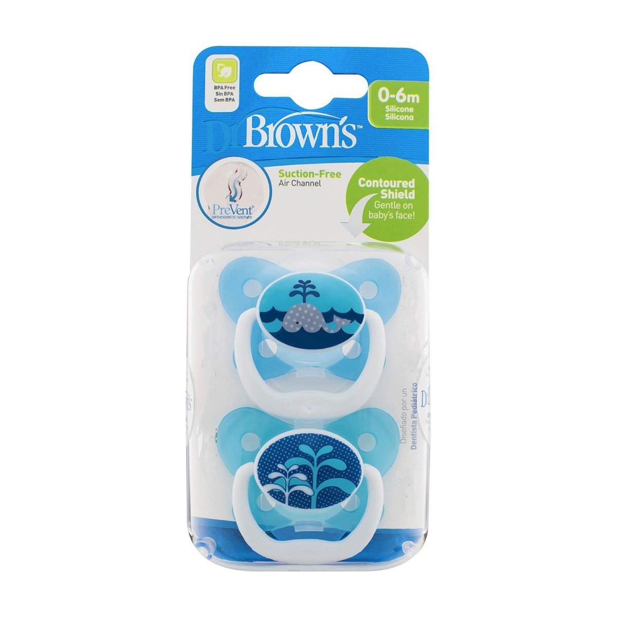 Dr. Brown's Prevent Soother Pacifier 0-6m 2psc - blue - Bloom Pharmacy