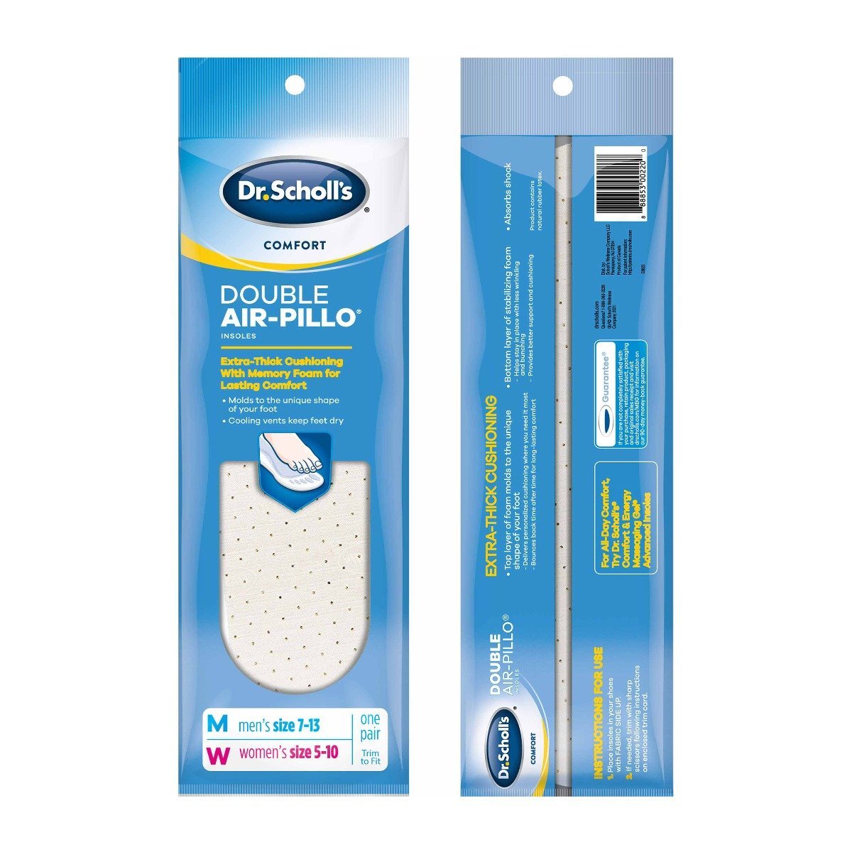 Dr. Scholl’s Comfort Double-Air Pillo Insoles Cushioning Men Size (7-13) & Women Size (5-10) - 1 Pair - Bloom Pharmacy