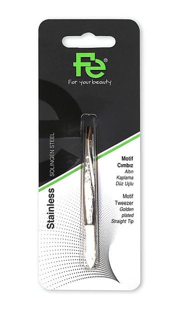 Fe Motif Tweezer Golden Plated Straight Tip - Bloom Pharmacy