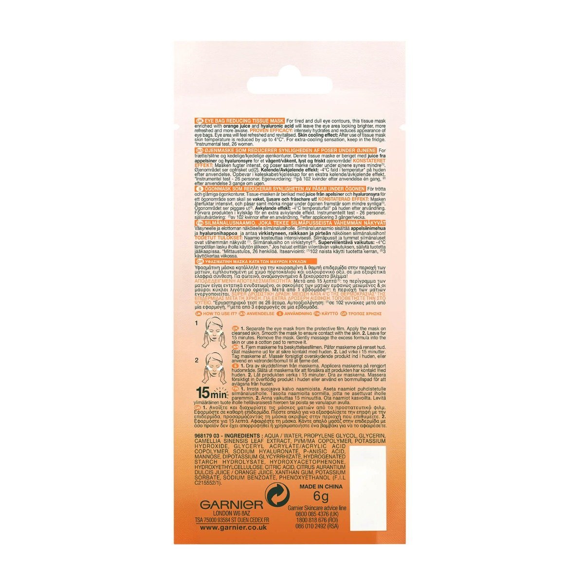 Garnier Hydra Bomb Eye Tissue Mask Orange - 6gm - Bloom Pharmacy