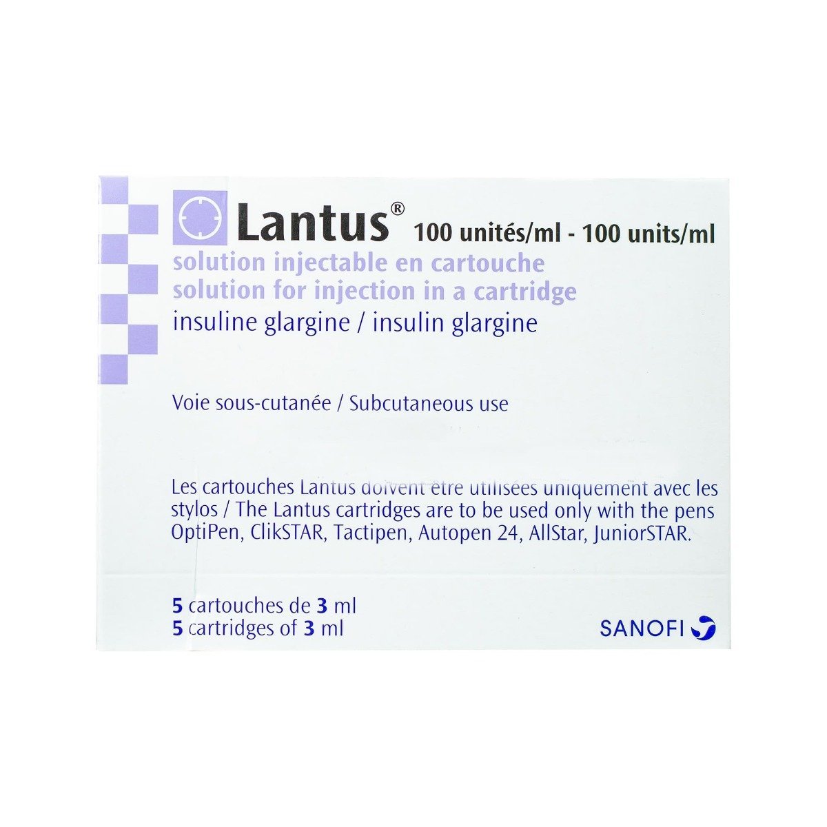 Lantus 100 I.U-1 ml 3 ml - 5 cartridges - Bloom Pharmacy
